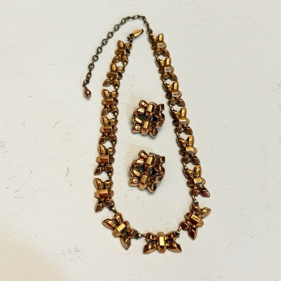 Elegant Renoir Copper Firefly Parure Necklace & Clip-on Earrings Signed Set - Picture 2 of 13